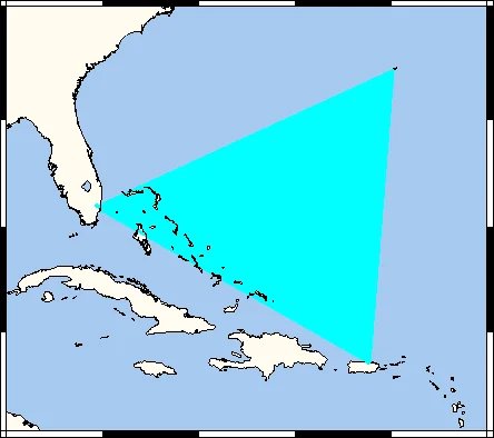 Map showing the commonly described Bermuda Triangle in the Atlantic