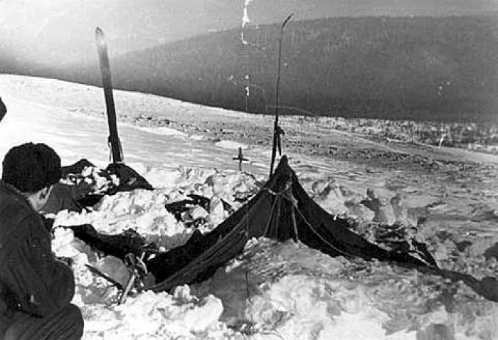 Tent in the snow associated with the Dyatlov Pass investigation