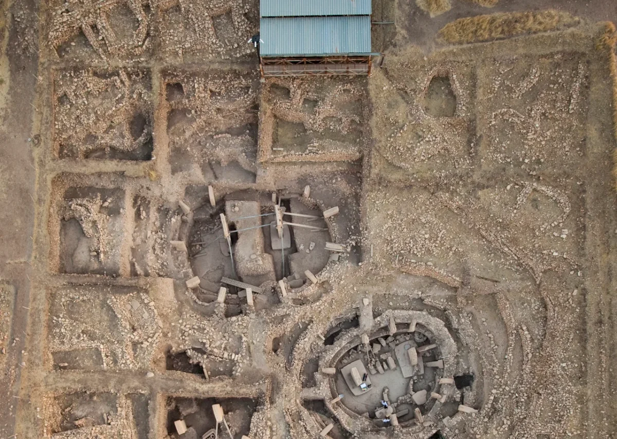 Aerial view of excavated circular structures at Göbekli Tepe