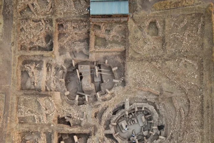 Aerial view of excavated circular structures at Göbekli Tepe