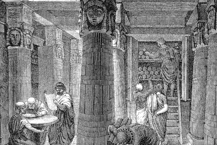 Nineteenth-century imagined interior of the ancient Library of Alexandria