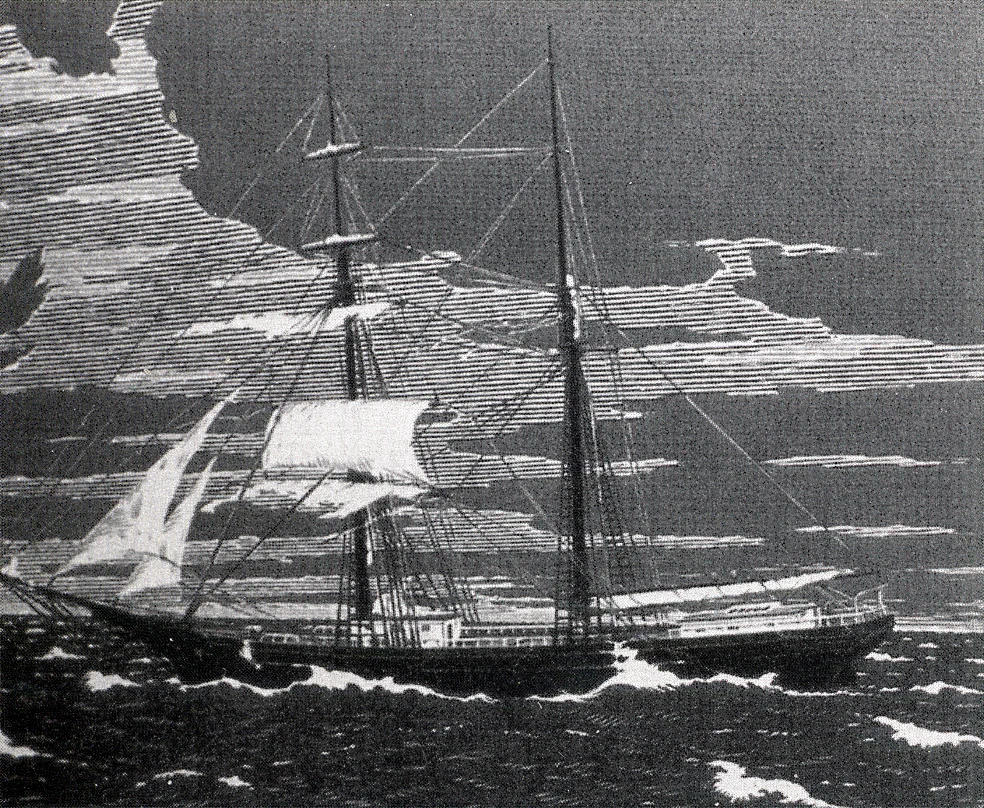 Engraving of the sailing ship Mary Celeste