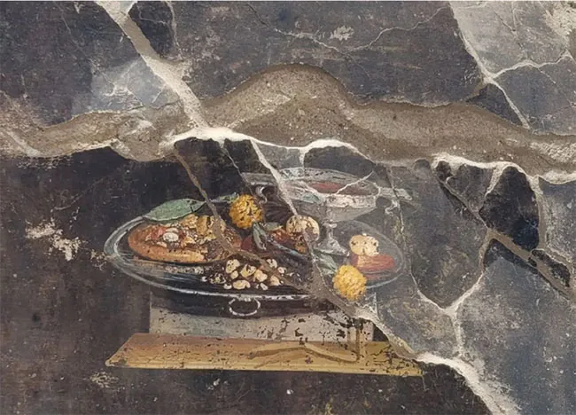Roman wall painting showing bread and fruit at Pompeii