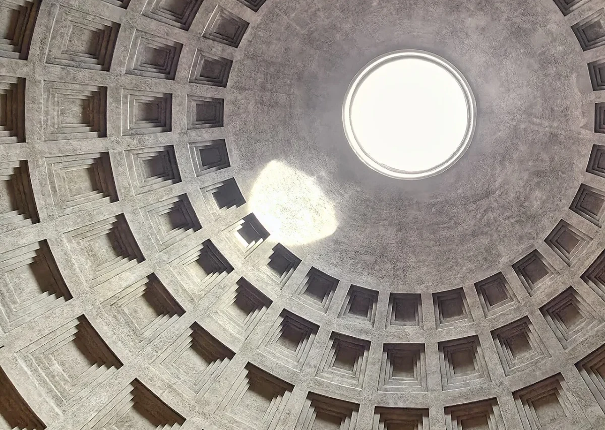 Coffered concrete dome and oculus inside Rome’s Pantheon
