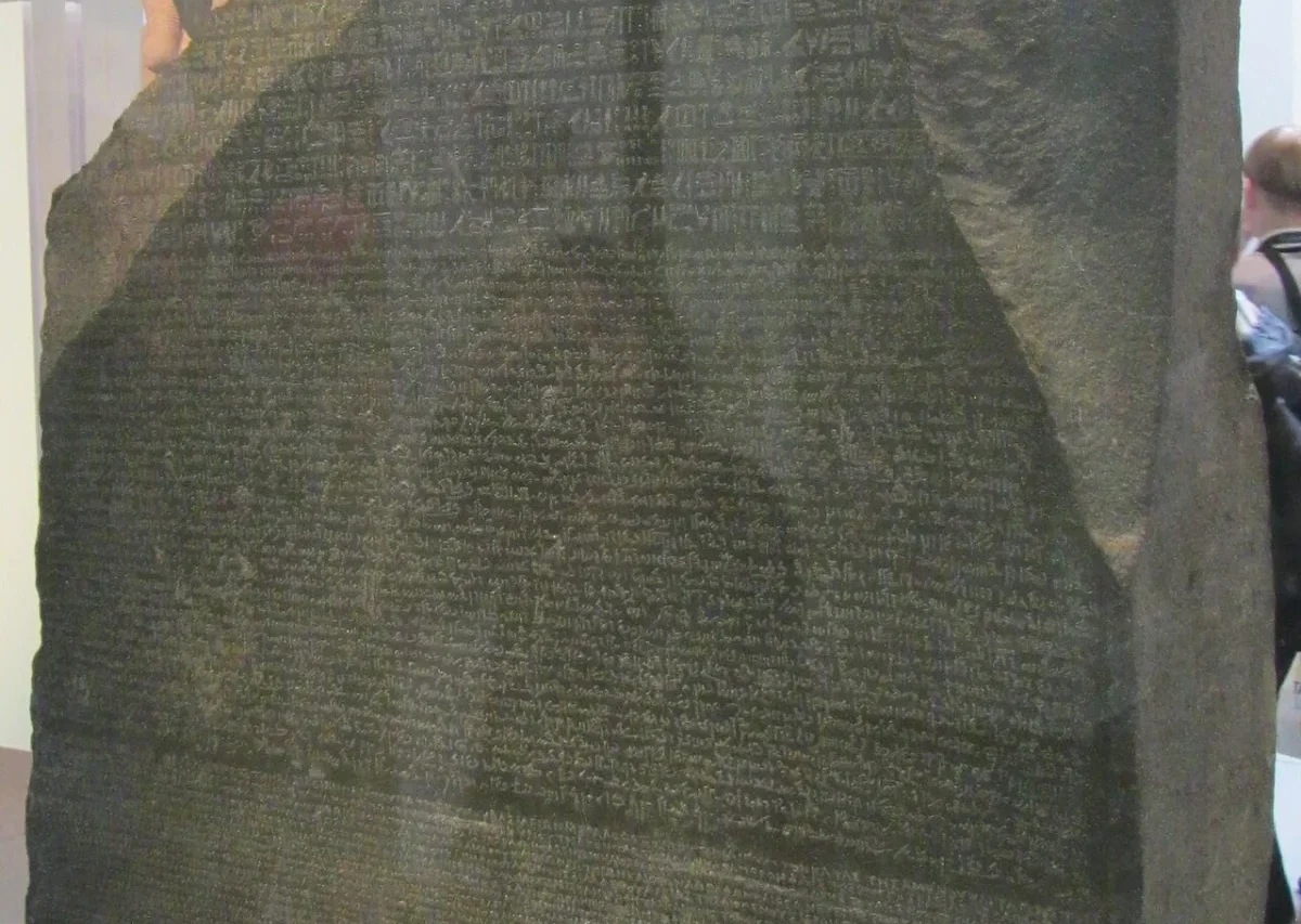 Rosetta Stone with three scripts on display in the British Museum