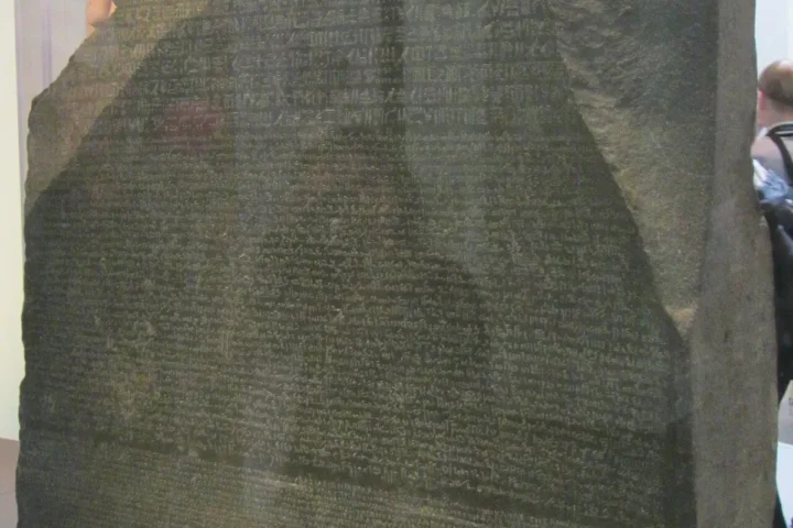 Rosetta Stone with three scripts on display in the British Museum