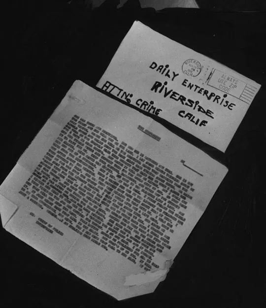 Historical Zodiac-related document illustrating cryptographic investigation